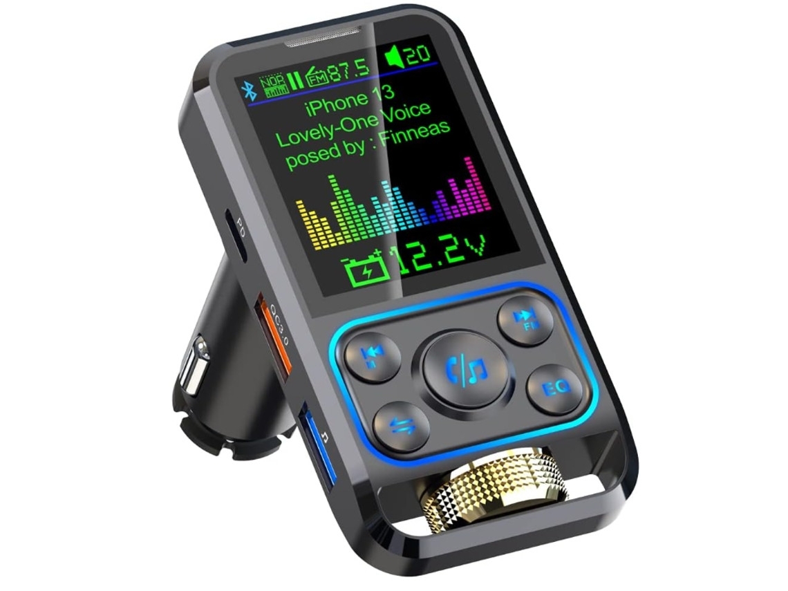 Transmisor FM ELORY Bluetooth 5.3 para adaptador de coche, carga rápida QC/PD 3.0 de 48 W, llamadas manos libres, compatible con memoria USB y tarjeta TF.