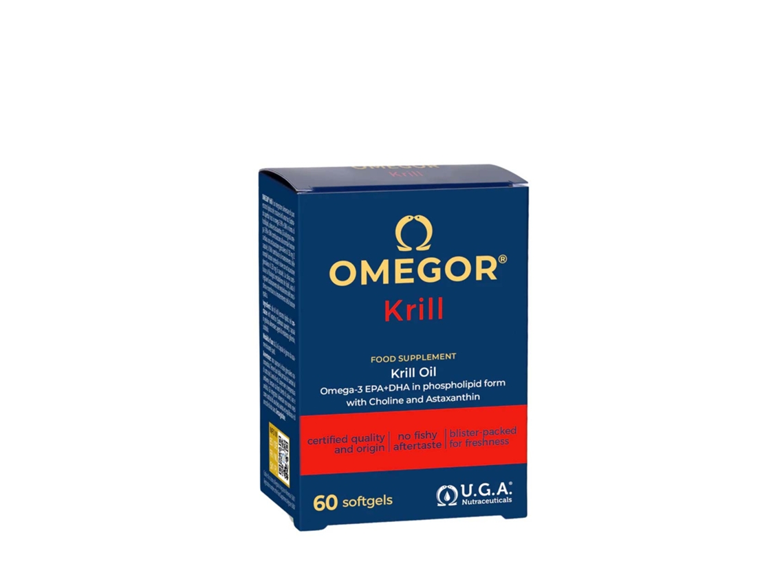 Aceite de Krill Puro Omega 3 60 Cápsulas Rico en Omega 3 EPA y DHA Sin Sabor Residual y Fácil de Digerir Omegor