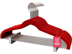 COM-FORT HOUSE | Percha Terciopelo con Pinzas | Color Rojo | Antideslizantes y Resistentes | Perchas para Ropa | Ideal para Chaquetas, Pantalones o Blusas | 12 Unidades