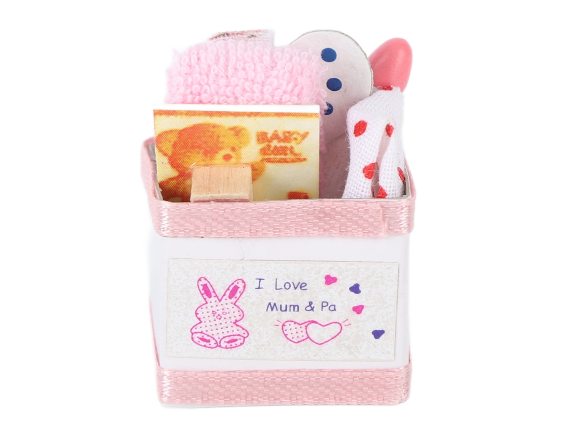 Ats-caja De Juguetes Miniatura Para Muñecas Bebé Rosa Bonita Con Juguetes Para Accesorios De Casa De Muñecas 1/12