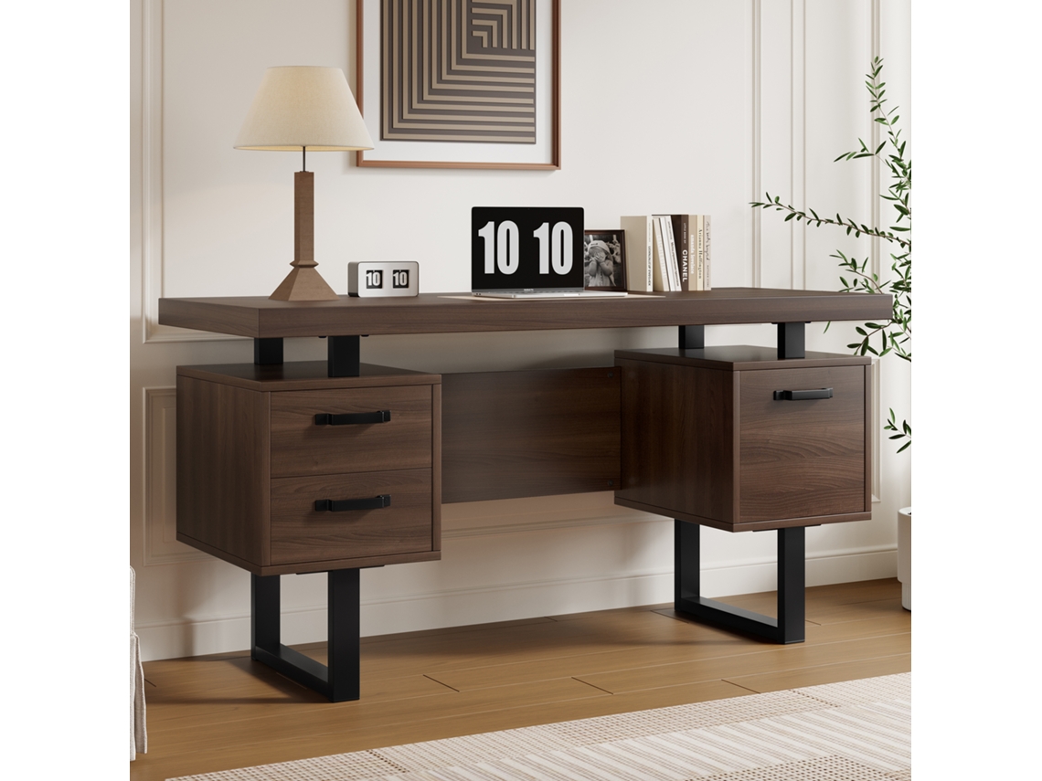 Escritorio sencillo 135x54 cm 3 cajones silenciosos Amplio tablero marrón negro Mobrio