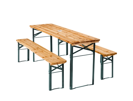 Conjunto de 3 piezas con mesa y bancos Luis plegable con soporte para sombrilla