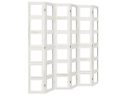 Biombo divisor de ambientes, 6 paneles, puerta para fotos, madera maciza de paulownia, acabado blanco envejecido Dec031066
