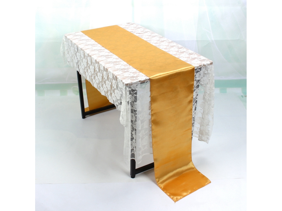 VYLARA Toalha de mesa dourada 30x275cm para banquete de casamento.