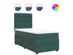 Maison Exclusive - Cama Box Spring Con Colchón Terciopelo Verde Oscuro 90x200 Cm