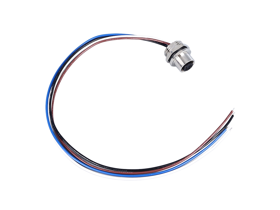 Conector Frontal Para Montaje En Panel M12, Latón Niquelado Con Cable Eléctrico.