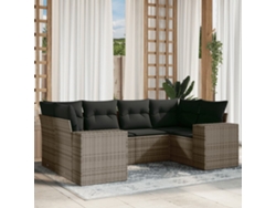 Conjunto de sofá de jardín con cojines de mimbre gris, Dkd Home Decor