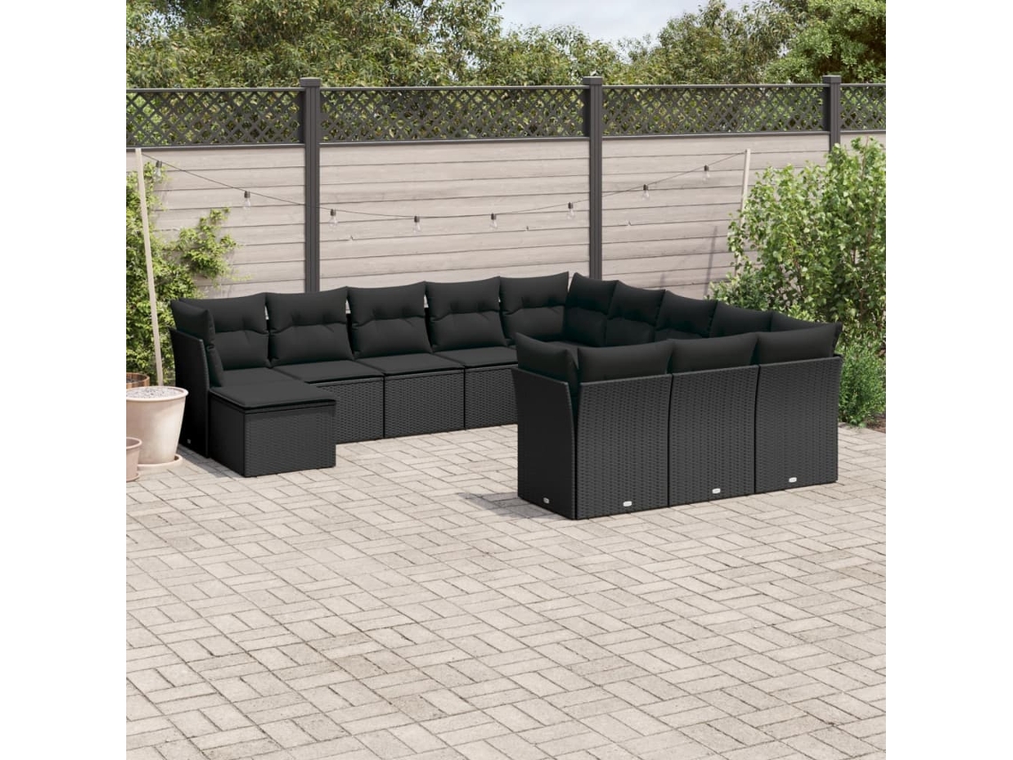 Conjunto de sofá de jardín de 12 piezas con cojines en mimbre sintético negro de DKD Home Decor