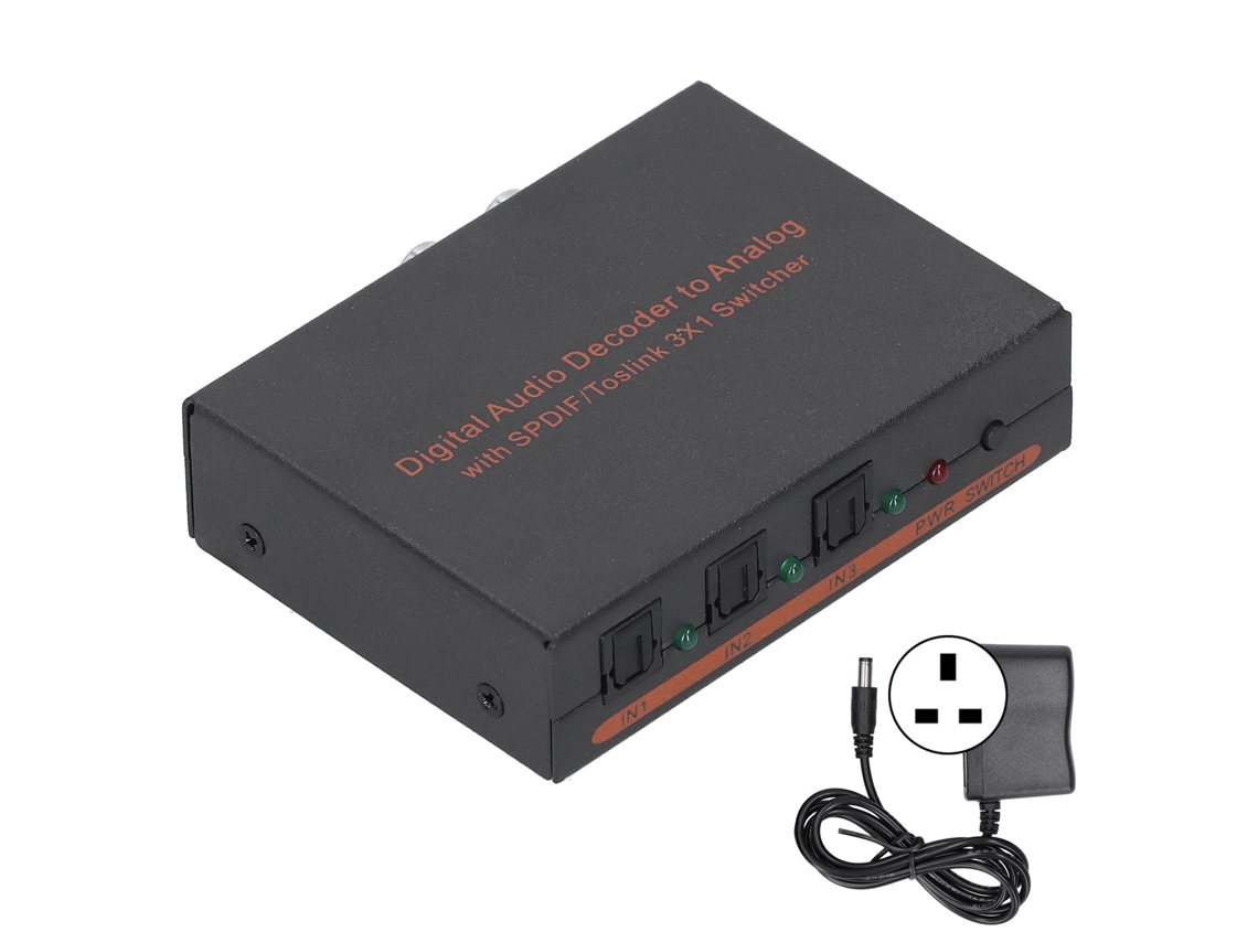 Decodificador De Audio Digital 3 En 1, Convertidor De Fibra Óptica A Spdif/av/rca, 100-240 V, Enchufe Británico.