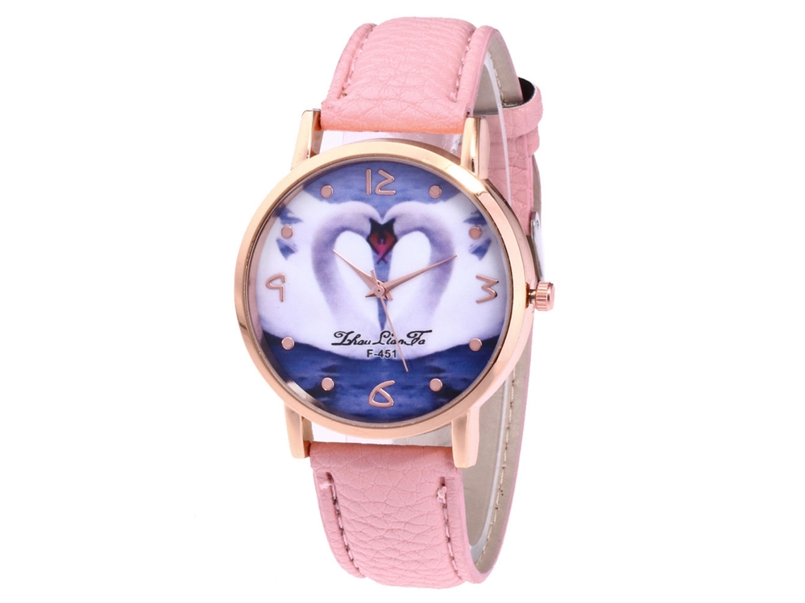 Reloj De Pulsera Para Estudiantes Zhoulianfa, Correa De Pu, Diseño De Corazón De Cisne, Cuarzo Rosa