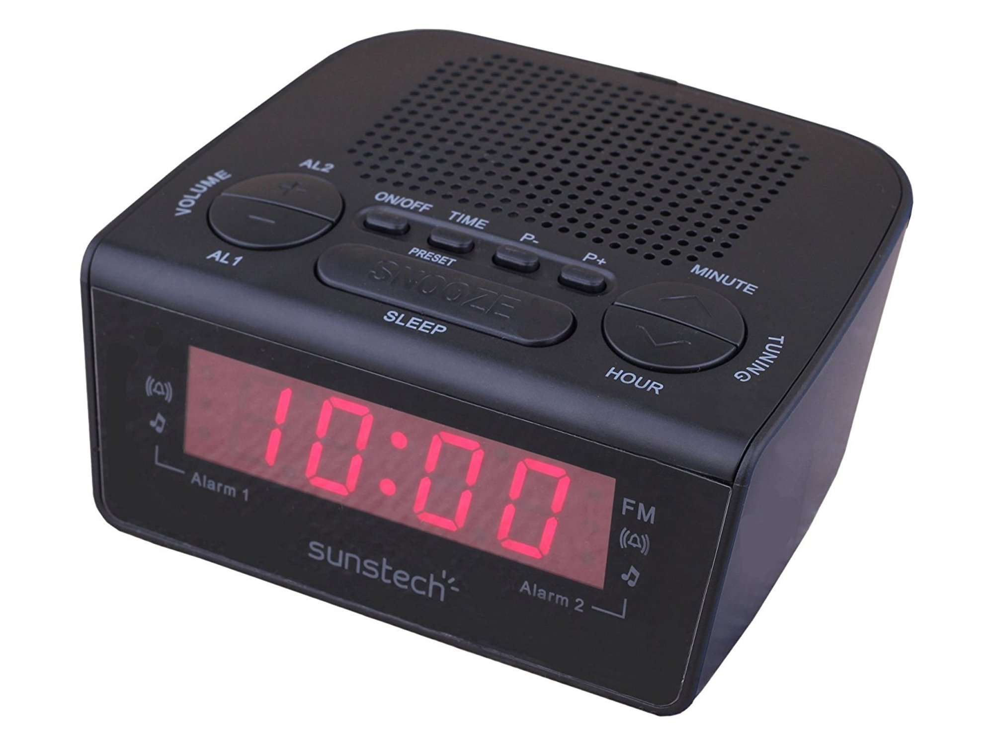 Radio Reloj Despertador digital sunstech frd18 frd18bk 10 presintonías negro pll con alarma dual snooze y sleep 18 amfm fm