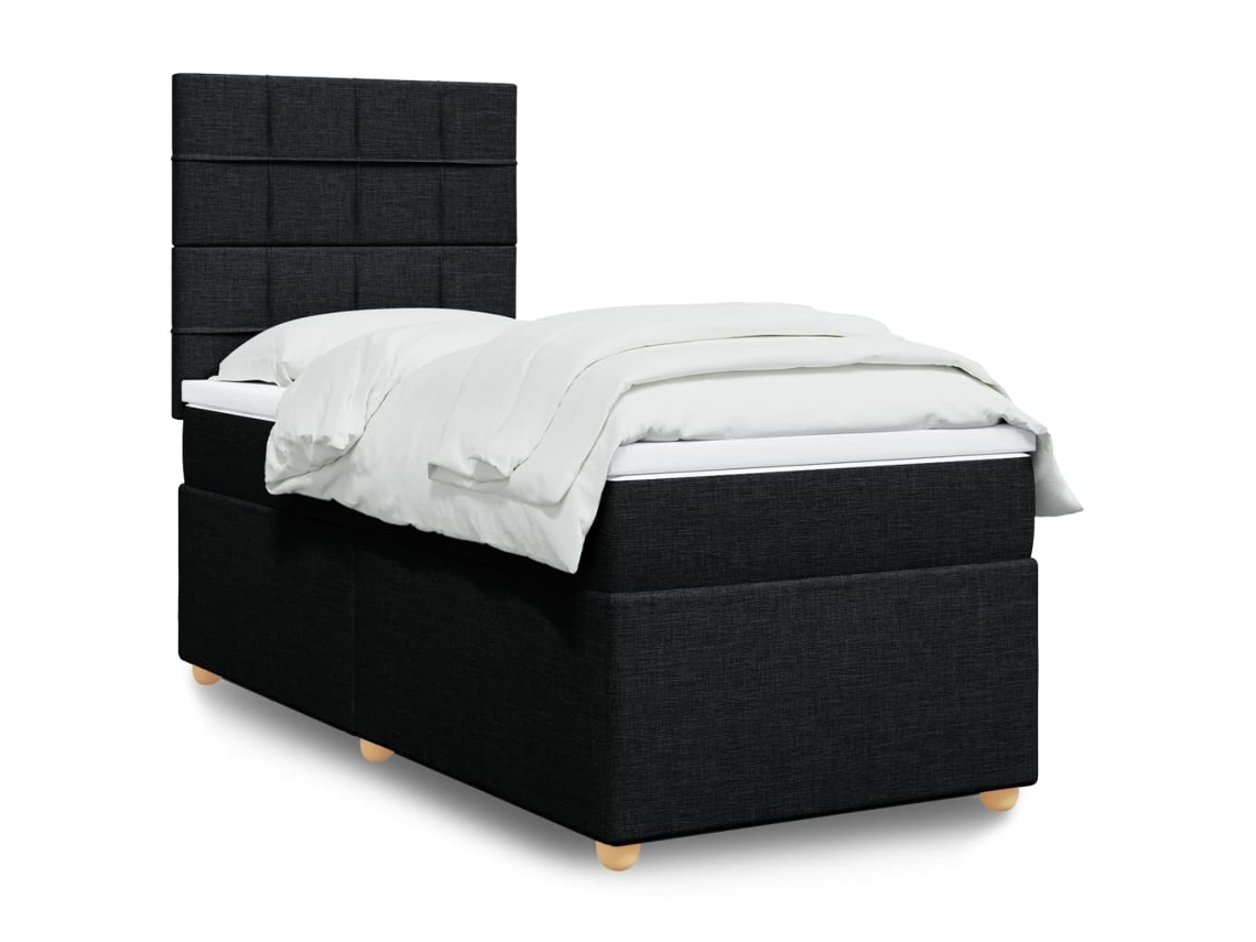 Cama Box Spring Con Colchón Tela Negro 80x200 Cm