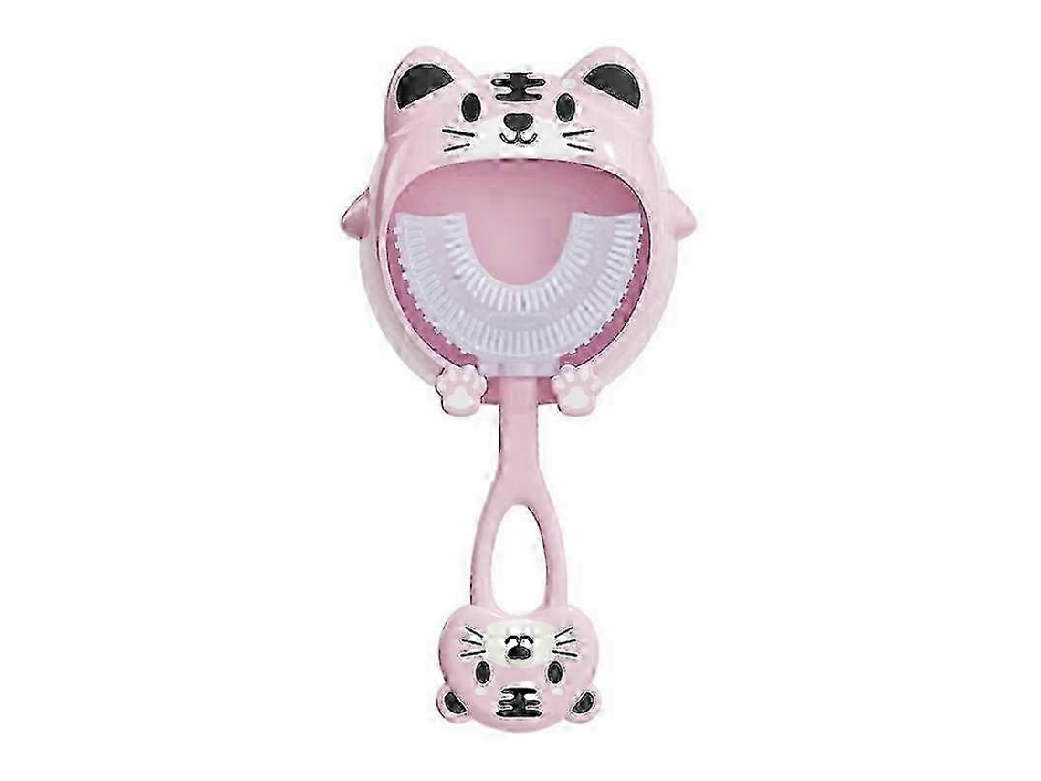 Cepillo de dientes infantil de silicona con forma de U, modelo 2025, para una higiene bucal completa de 360 ​​grados, en color rosa. GOKOCO