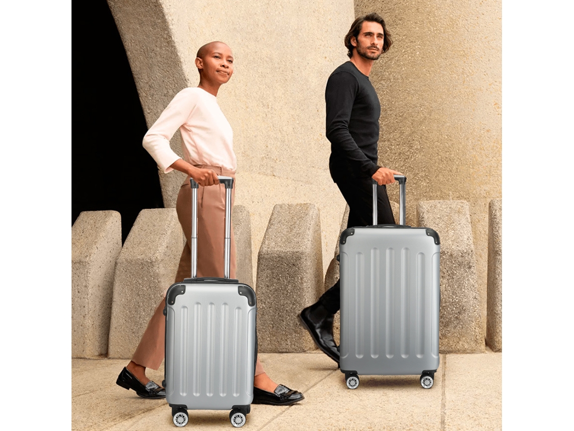 Juego de 3 maletas rígidas de ABS gris con ruedas dobles silenciosas de 360° y cerradura TSA | Paquete SML para la familia y los negocios