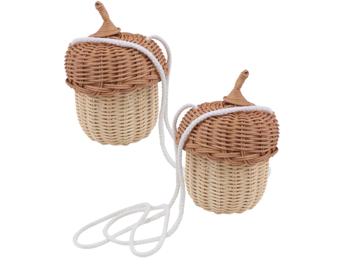 Juego De 2 Bolsos Cruzados Para Niños Y Niñas En Forma Y Decoración De Cesta De Ratán Tejido Indonesio.