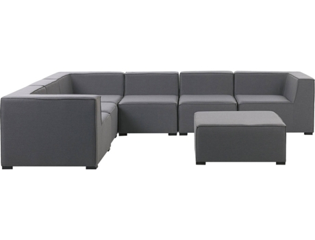 Sofá esquinero 7 plazas modular de poliéster gris oscuro/negro derecho con reposapiés BELIANI Arezzo