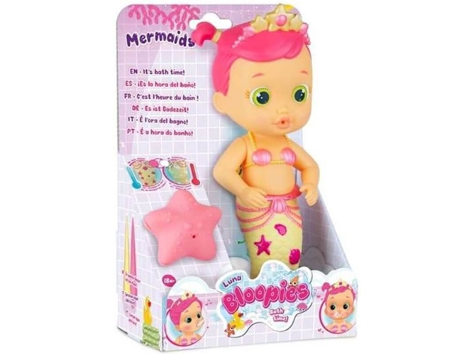 Muñeca DISFRAZZES Bloopies Sirena Luna Lanza Agua y Hace Burbujas La Cola Cambia de Color!