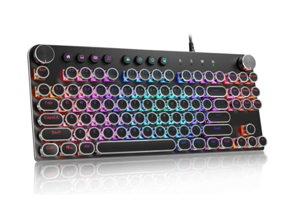 Teclado mecánico para computadora, teclado retro para juegos con cable USB 2.0, 87 teclas, panel de aleación, retroiluminación Chennnls