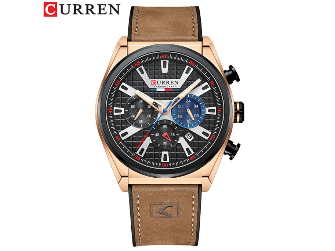 Reloj De Pulsera Moderno Para Hombre (oro Rosa Y Marrón) Resistente Al Agua, Con Seis Manecillas, Esfera Grande Y Calendario Multifuncional.