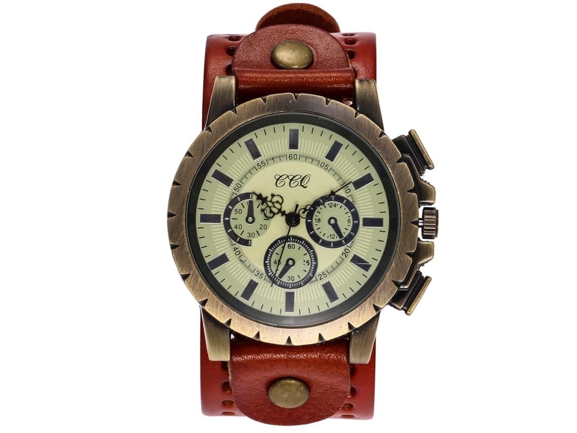 Reloj De Pulsera Ccq Fashion Retro Punk, Correa De Pu, Aleación De Metal, Cuarzo, Naranja.
