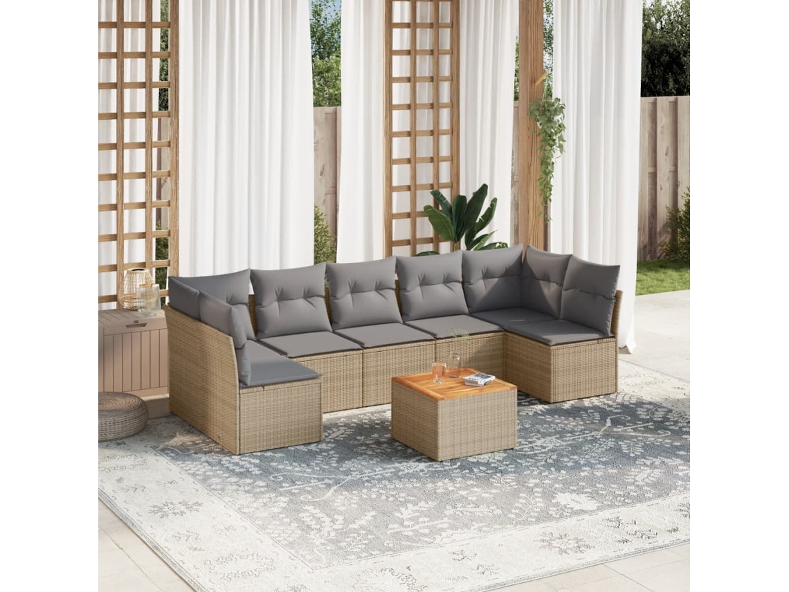 Conjunto de sofá de jardín de 8 piezas con cojines, mimbre beige mixto, DKD Home Decor