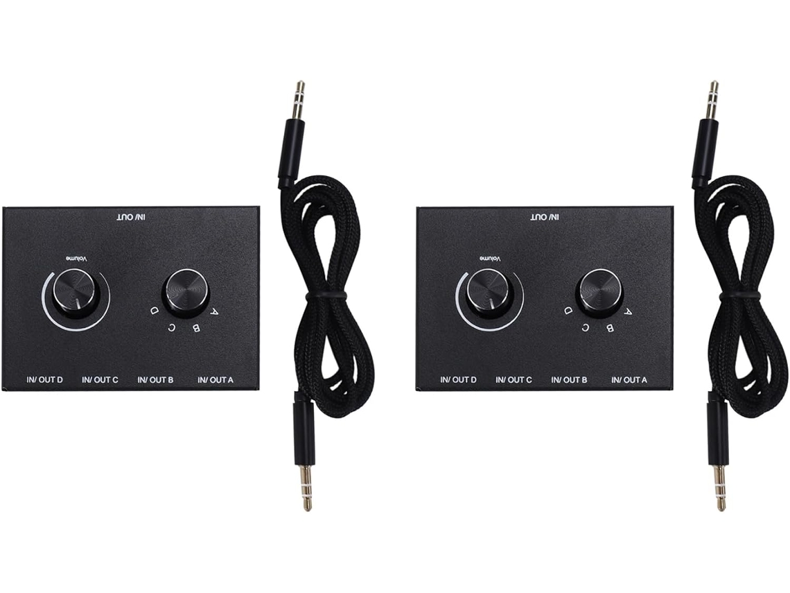 Selector de audio estéreo con 2 entradas y 4 puertos, entrada auxiliar de 3,5 mm. SFUSHOS