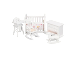 Conjunto De Muebles En Miniatura Para Casa De Muñecas Escala 1:12: Cama, Caballito Mecedora, Silla, Armario.