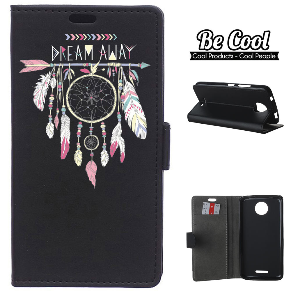 Becool Funda Libro para motorola plus carcasa con función soporte ranuras tarjetes y billetes diseño atrapasueños sigue soñando dream catcher multicolor