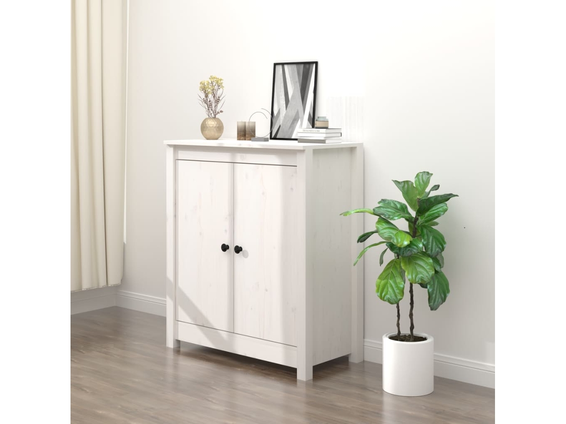 Aparador De Madera Maciza De Pino Blanco 70x35x80 Cm