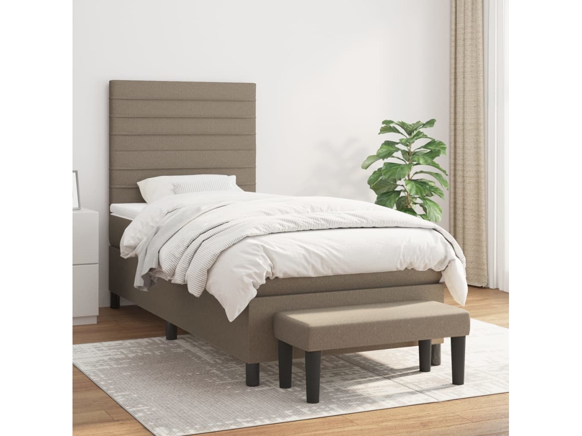 Cama Box Spring Con Colchón Tela Gris Taupe 80x200 Cm