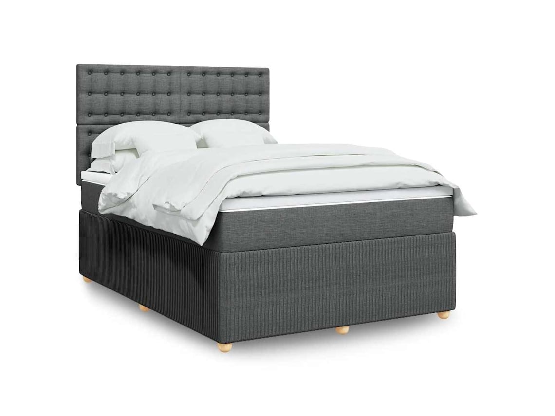 Cama Box Spring Con Colchón Tela Gris Oscuro 140x190 Cm