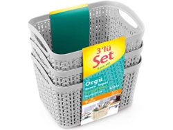 Kit 7H HOUSE 3 Cestas Rectangulares Gris 1,5 Litros