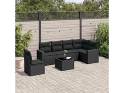 Conjunto de sofá de jardín de 7 piezas con cojines, ratán negro, Dkd Home Decor