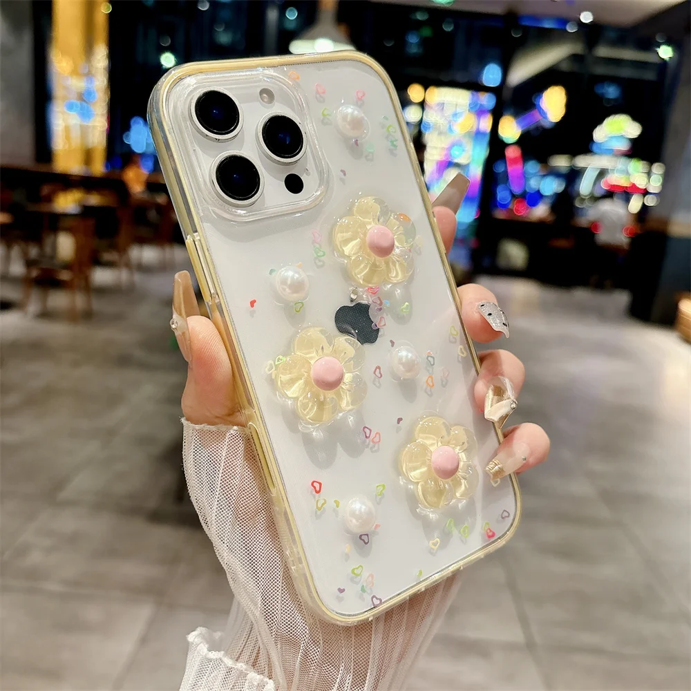 (iphone Air, Amarillo) Funda Para Teléfono Con Diseño De Flores 3d, Apta Para Iphone, Funda Protectora A Prueba De Golpes.