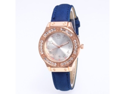 Reloj De Mujer De Cuarzo Con Correa De Cuero Pu Y Diamantes Dial Redondo Azul Real