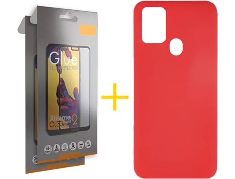 Funda y Protector 2x de Vidrio Full Samsung Galaxy A21s SKYHE Silicona Líquida Rojo