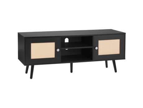 VEVOR Soporte de TV de ratán para centro de entretenimiento de TV de 55Inch con puerta de ratán negro