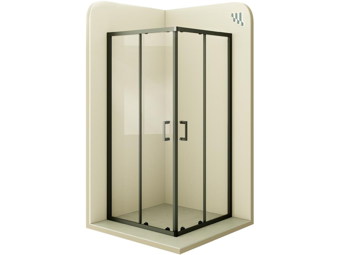 Mampara de Ducha MOMENTS OF GLASS Diana 70x90x180cm | Reversible |Puertas correderas, Ajuste 67,5-69,5x87,5-89,5cm | Perfiles negros, Cristal transparente 6mm
