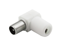 Conector coaxial de TV de 9,52 mm, macho en ángulo recto, supresión de interferencias, blanco, fuerza de alimentación