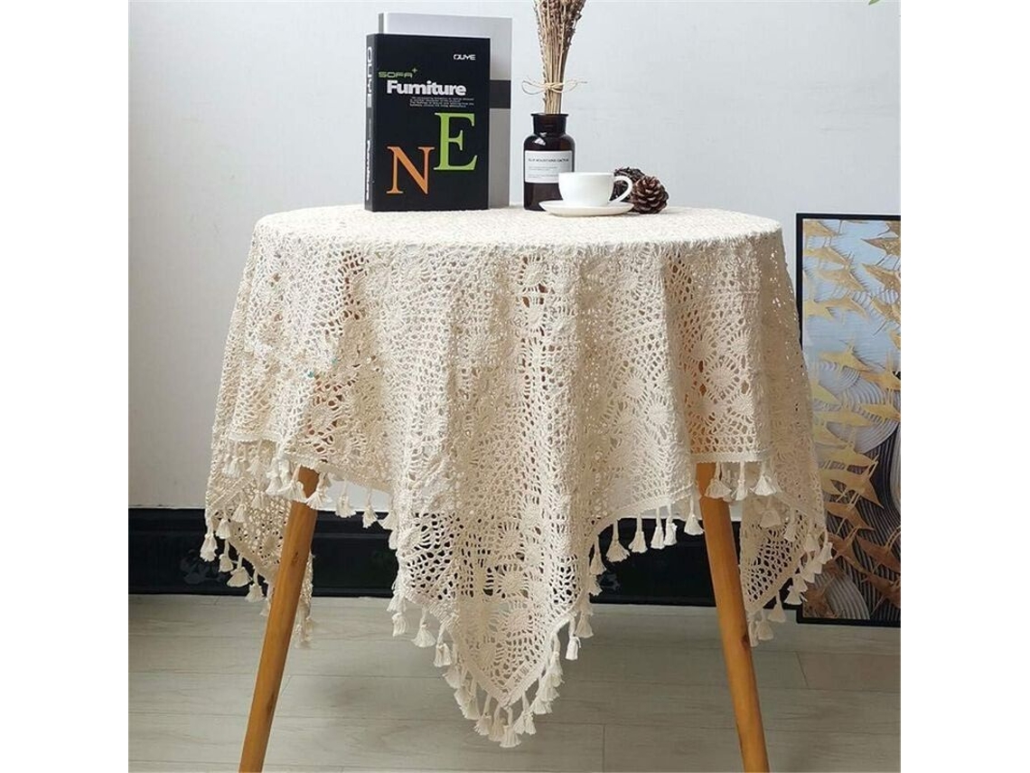 2026-manteles De Mesa Cuadrados De Punto Antiguo De Algodón Beige 35x35 Pulgadas Con Encaje Decorativo