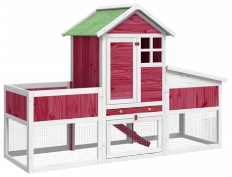 Conejera de madera maciza de pino roja 170x63x113 cm VIDAXL