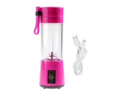 Licuadora portátil de 400 ml con USB recargable y extractor de jugo de vidrio (rosa)
