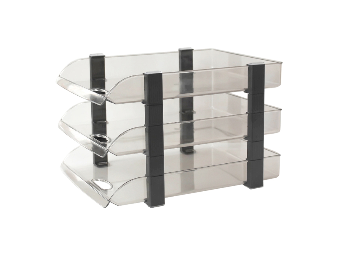 Prateleira De Arquivos De Mesa Em Acrílico Preto Escuro Com 3 Camadas Para Classificação E Armazenamento No Escritório 280x372x247mm