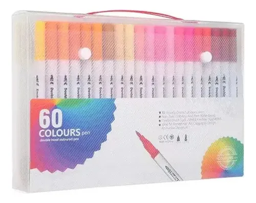 Kit de 60 rotuladores con punta de pincel para rotulación con pincel Canetinhavayotoy