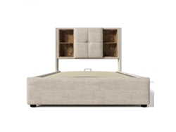 Sofá cama con cabecero y almacenaje, tapizado, sin muebles, beige (90 x 200 cm)