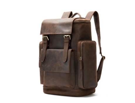 Mochila De Cuero Genuino Para Hombres Bolso Para Computadora Portátil Vintage Mochilas De Hombro De Viaje De Gran Capacidad-2256 Café