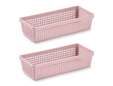PLASTIC FORTE - Juego de 2 Bandejas Organizadoras Grandes Multiusos Rosa