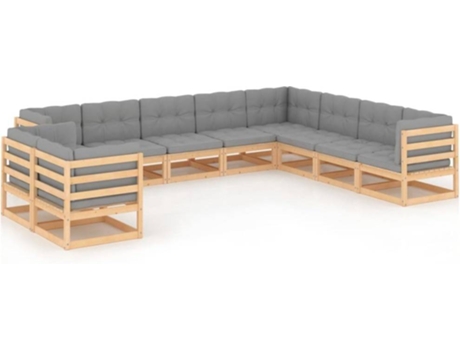 Conjunto 10 de muebles de jardín VIDAXL y cojines madera maciza pino
