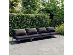 Conjunto 4 Peças Lounge Jardim C/ Almofadões Vime Pe Cinza Escuro Dkd Home Decor