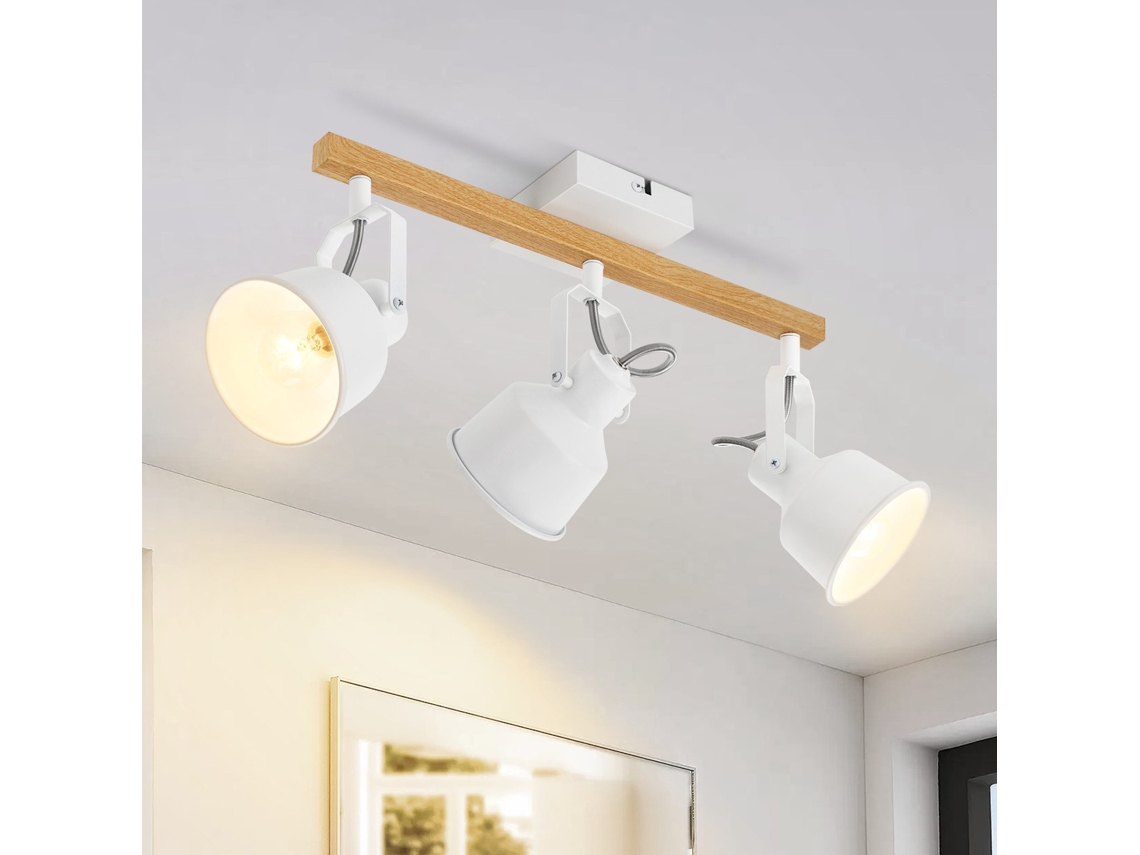 Foco de techo de 3 llamas, ajustable a 350°, estilo vintage, E14, diseño de veta de madera de alta calidad, Nettlife